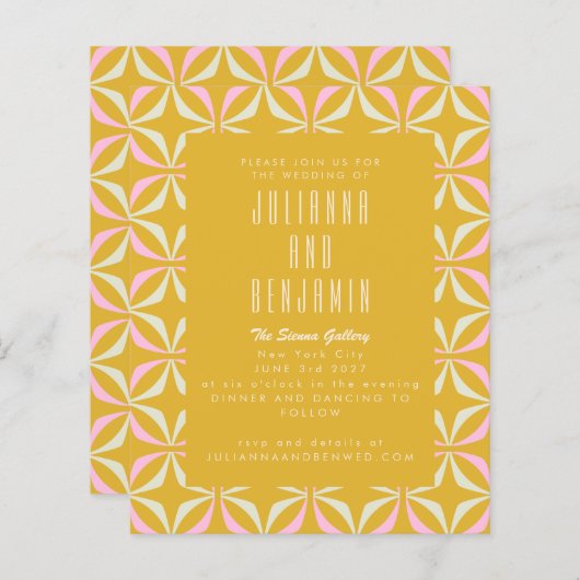 Budget Mid Mod Geometric Yellow Pink Weddenschap (Voorkant / Achterkant)