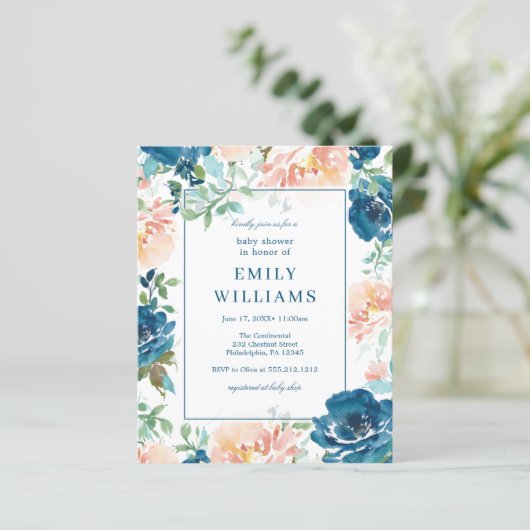 Budget Midnight Blooms Baby shower Uitnodiging (Staand voorkant)