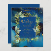 BUDGET Midnight Blue Gold Greenery Wedding Invites (Voorkant / Achterkant)