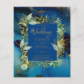 BUDGET Midnight Blue Gold Greenery Wedding Invites (Voorkant)
