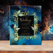 BUDGET Midnight Blue Gold Greenery Wedding Invites