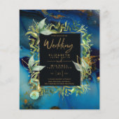 BUDGET Midnight Blue Gold Greenery Wedding Invites (Voorkant)