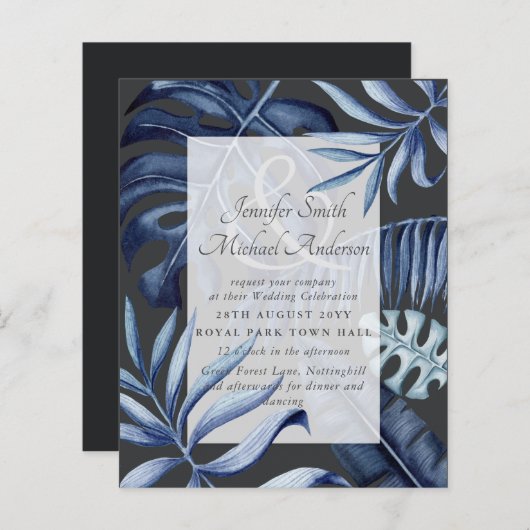 Budget Midnight Blue Leaf Wedding Ampersand (Voorkant / Achterkant)