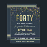 Budget Midnight Gold Confetti 40th Birthday Party<br><div class="desc">Budget Midnight Gold Confetti 40th Birthday Party Invitations. Deze formele, elegante, trendy, moderne uitnodiging van veertig verjaardagsfeestjes is geschikt voor mannen of vrouwen. Het bestaat uit gouden, schone lijnen, stijlvol bovenaan hoesje gothisch schrift, en geavanceerde faux gouden folie op een middernacht blauwe achtergrond met mousserende douches, die gouden confetti en...</div>