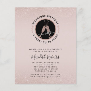 Budget Milestone 40th Birthday Champagne Invite