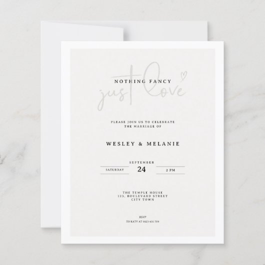 Budget Mimimal Beige QR-code Nothing Fancy Wedding (Voorkant)