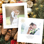 Budget MINI formaat 2 foto's Nieuwsfeest met Kerst Notitiekaartje<br><div class="desc">Minimalistische moderne genade en getrouwde nieuwe Mr. en Mrs. bruiloft pas 2 foto's gepersonaliseerd met een simpele sjabloon van de kerstkaart, die door MINI is gesiZEERD, met een trendy handgeschreven handgeschreven handtekenstijl voor gouden kalligrafie en een gouden sneeuwvlok. Gemakkelijk om aan beide kanten met jouw tekst en afbeeldingen te personaliseren....</div>