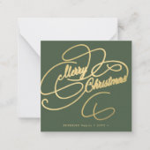 Budget MINI SIZE Merry Kerstgold script Notitiekaartje (Voorkant)