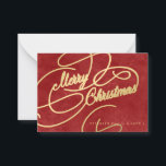 Budget MINI SIZE Merry Kerstred Holiday Notitiekaartje<br><div class="desc">Elegant  klasje faux gouden script,  eenvoudige tekst en handtekening gepersonaliseerd rood niet-fotovakantie BUDGET MINI SIZED note card met enveloppen.</div>