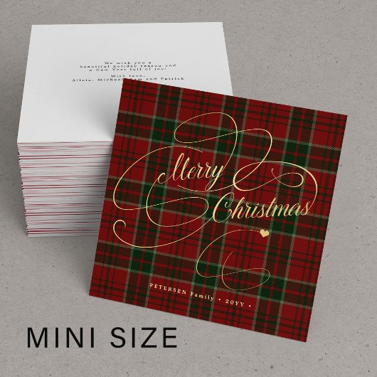 Budget MINI SIZE Vrolijk kerstplaid tartan Notitiekaartje