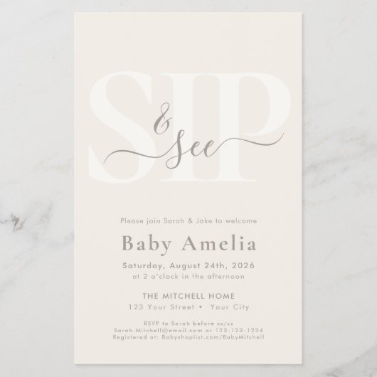 Budget Minimaal Beige Boho Script Boho Sip En Kijk Flyer (Voorkant)