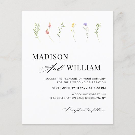 BUDGET Minimaal Boho Chic WildFlower Tuin Bruiloft (Voorkant)