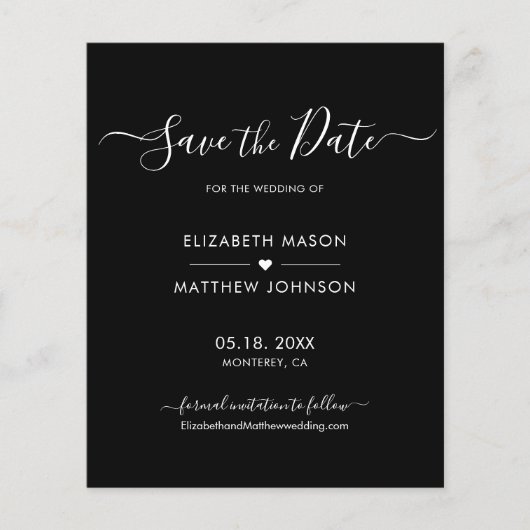 Budget Minimaal Elegant Script Zwart Save The Date (Voorkant)