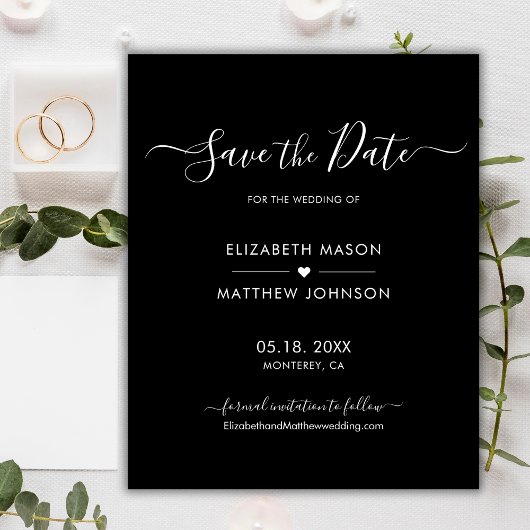 Budget Minimaal Elegant Script Zwart Save The Date