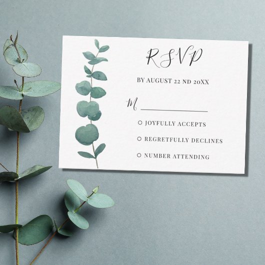 Budget Minimaal Eucalyptus RSVP Kaart Notitiekaartje