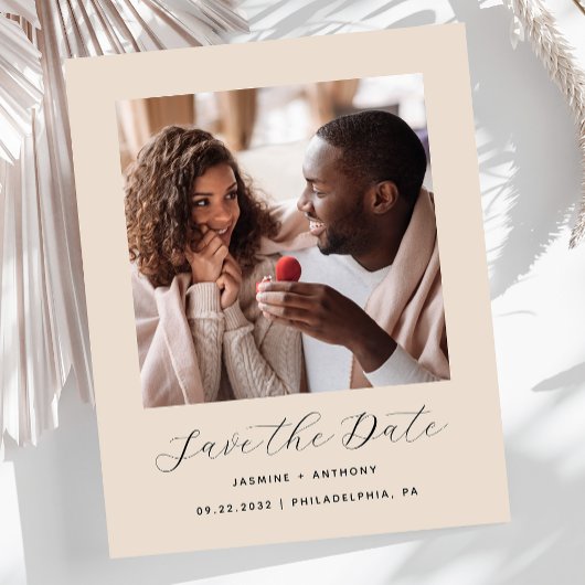 Budget Minimaal Fotoscript Beige De datum opslaan