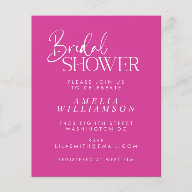 Budget Minimaal Fuchsia Script Bruiloft Uitnodigin (Voorkant)