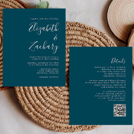 Budget Minimaal Tealblauw QR Code Trouwkaart