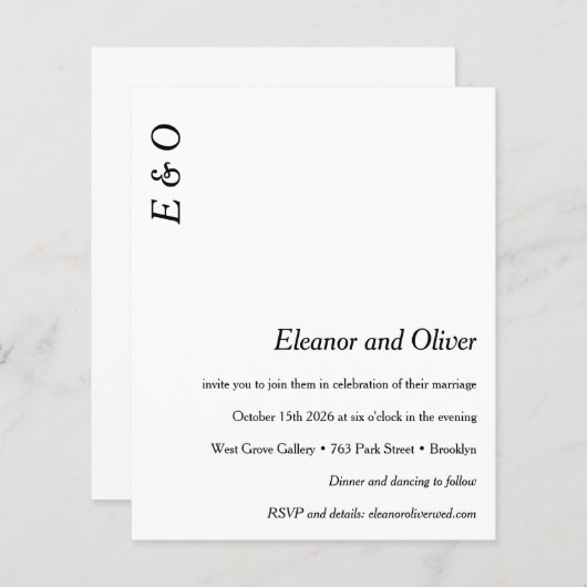 Budget Minimaal Wit Elegant Bruiloft Uitnodiging (Voorkant / Achterkant)