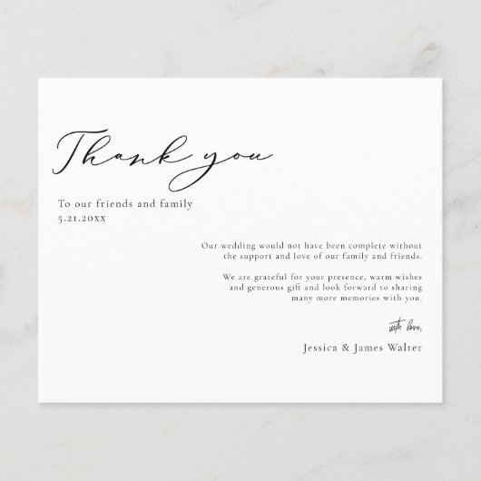 Budget Minimaal Zwart-wit Bruiloft Dank u Flyer (Voorkant)