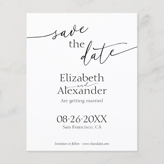 Budget Minimaal Zwart & Wit Script Sla de datum op (Voorkant)