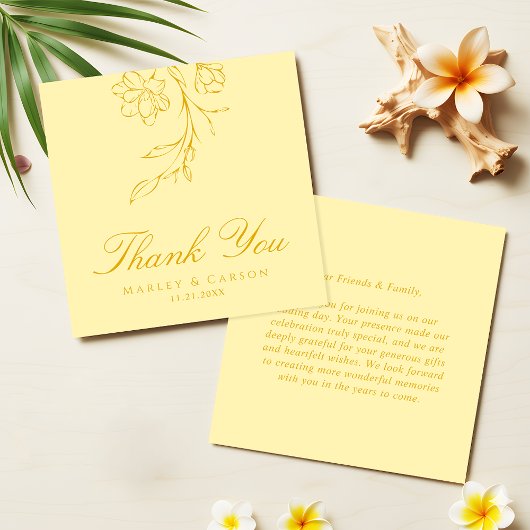 Budget Minimal Butter Yellow Wedding Thank You Notitiekaartje