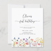 Budget Minimal Floral First Birthday Invitation (Voorkant)