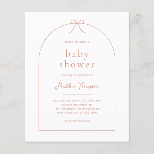 Budget Minimal Terracotta Lint Bow Baby shower (Voorkant)