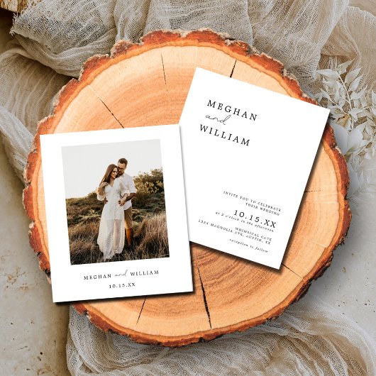 Budget Minimale Boho Foto Bruiloft Uitnodiging Flyer