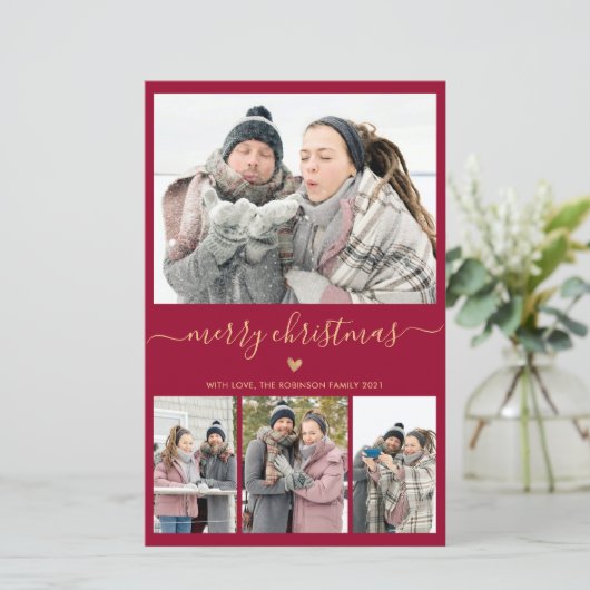 Budget Minimale Bordo Gold 4-fotokerstkaart (Staand voorkant)