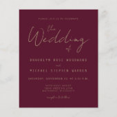 Budget Minimale Bourgogne Gold Script Wedding Invi (Voorkant)