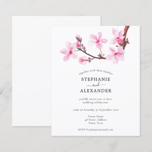 Budget Minimale Cherry Blossom Wedding Invite (Voorkant / Achterkant)