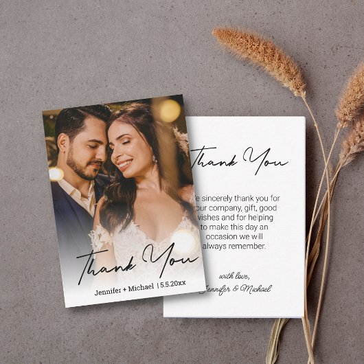 Budget minimale chique trouwfoto dank u notitiekaartje