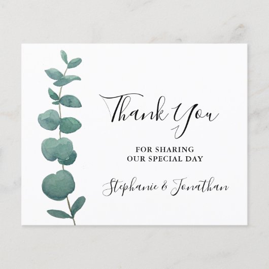 Budget Minimale Eucalyptus bruiloft Dank u kaart (Voorkant)