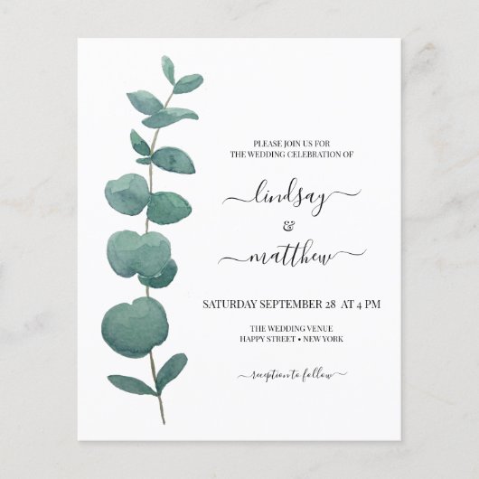 Budget Minimale Eucalyptus Huwelijksuitnodiging (Voorkant)