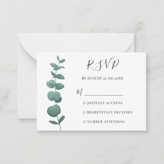 Budget Minimale Eucalyptus RSVP-kaart Notitiekaartje (Voorkant)