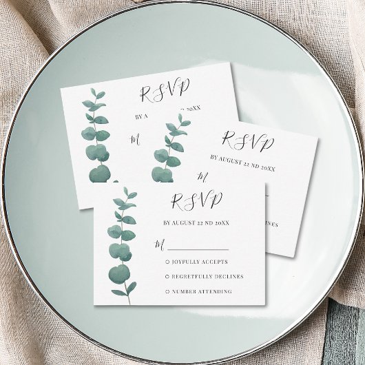 Budget Minimale Eucalyptus RSVP-kaart Notitiekaartje