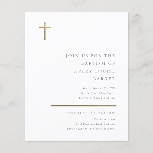 Budget Minimale Gold Cross Baptism Uitnodiging (Voorkant)