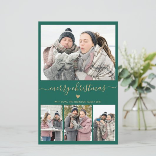Budget Minimale Green Gold 4-fotokerstkaart (Staand voorkant)