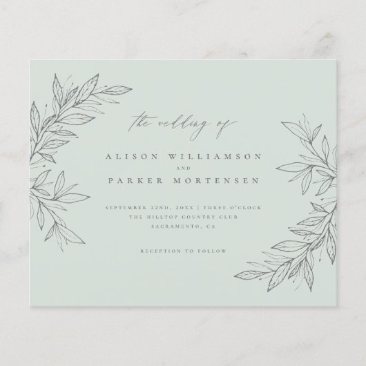 Budget Minimale Greenery Mint Botanical Wedding (Voorkant)