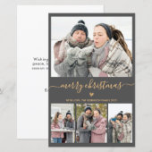 Budget Minimale grijs Gold 4-fotokerstkaart (Voorkant / Achterkant)