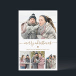 Budget minimalist 4 Photo Collage-kerstkaart<br><div class="desc">Begroting Elegant, minimalistisch, modern Gold en White 4 Photo Collage Merry kerstscript Holiday Thin Card. Opmerking: dunner dan briefkaart! Deze feestelijke, minimaal vier (4) fotovakantiekaart sjabloon is voorzien van een fotocollage, een klein doedelhart en zegt Merry Kerstmis! De tekst van de groet "Merry Kerstmis" is geschreven in een prachtig gouden...</div>