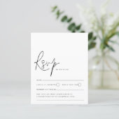 Budget minimalist Black White Script Weduwend RSVP (Staand voorkant)