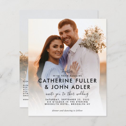 Budget minimalist Chic 2 Photo Wedding Uitnodiging (Voorkant / Achterkant)