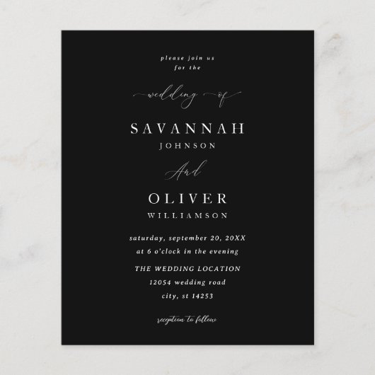 Budget Minimalist Eenvoudige Bruiloft- Zwart Flyer (Voorkant)
