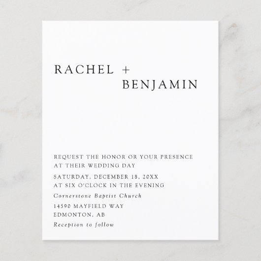 Budget minimalist Elegant Wedding Black White Chic (Voorkant)