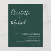 Budget minimalist Emerald Green Wedding Uitnodigin (Voorkant)