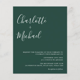 Budget minimalist Emerald Green Wedding Uitnodigin