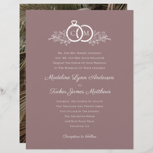Budget Minimalist Mauve foto bruiloft uitnodiging (Voorkant / Achterkant)
