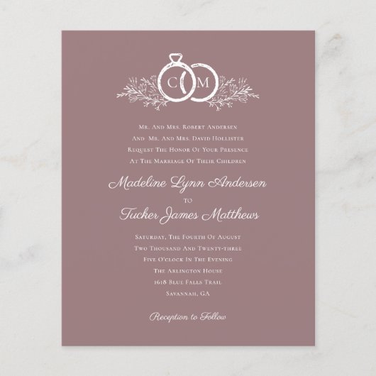 Budget Minimalist Mauve foto bruiloft uitnodiging (Voorkant)